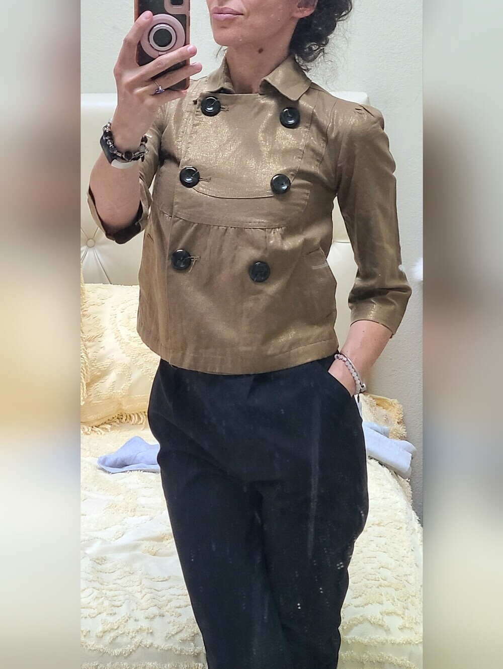 Mossimo Women’s Shimmery Bronze Double-Breasted Cropped Jacket XXS